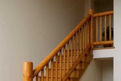 Rustic Oak Log Railing | Handmade Solid Wood Stair & Balcony Railing | Natural Finished Oak Handrail | Custom Sizes