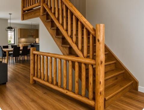 Rustic Oak Log Railing | Handmade Solid Wood Stair & Balcony Railing | Natural Finished Oak Handrail | Custom Sizes