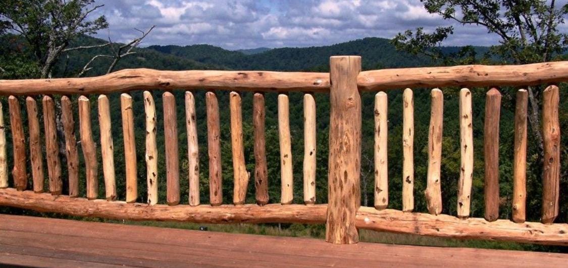 Rustic Oak Log Railing | Handmade Solid Wood Stair & Balcony Railing | Natural Finished Oak Handrail | Custom Sizes
