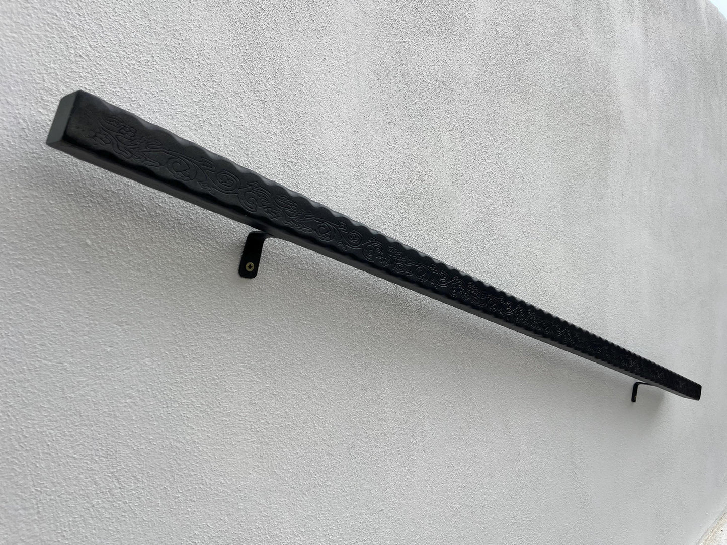 Custom Wrought Iron Handrail – Floral Engraved Wall Rail – Elegant Stair Railing – Handmade & Wall Mounted