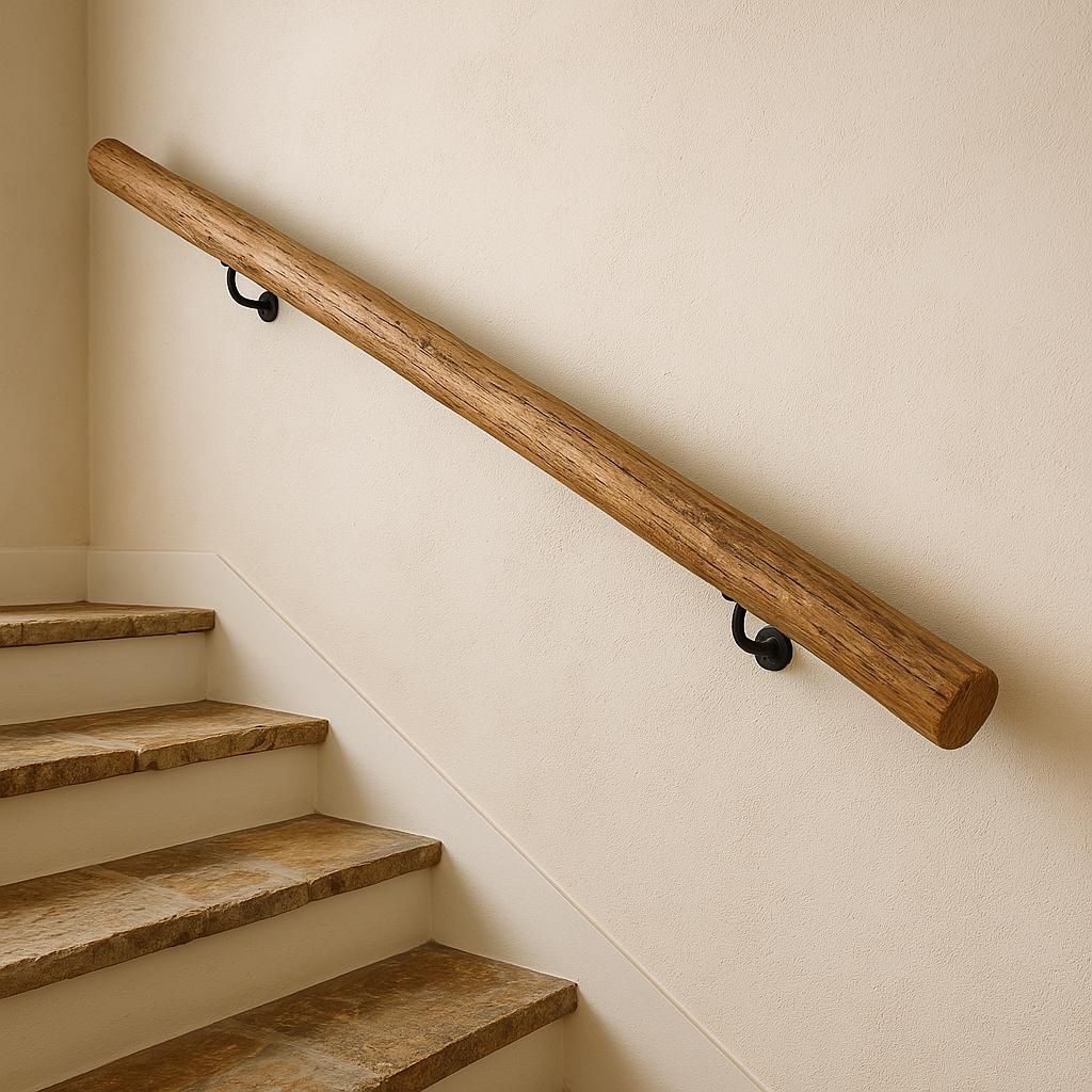 Handmade Wooden Handrail – Natural Finish | Custom Size | Wall Mounted Stair Railing | Rustic Modern Decor | EU Made