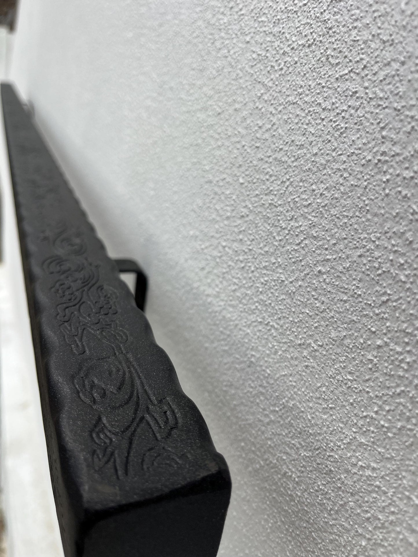 Custom Wrought Iron Handrail – Floral Engraved Wall Rail – Elegant Stair Railing – Handmade & Wall Mounted