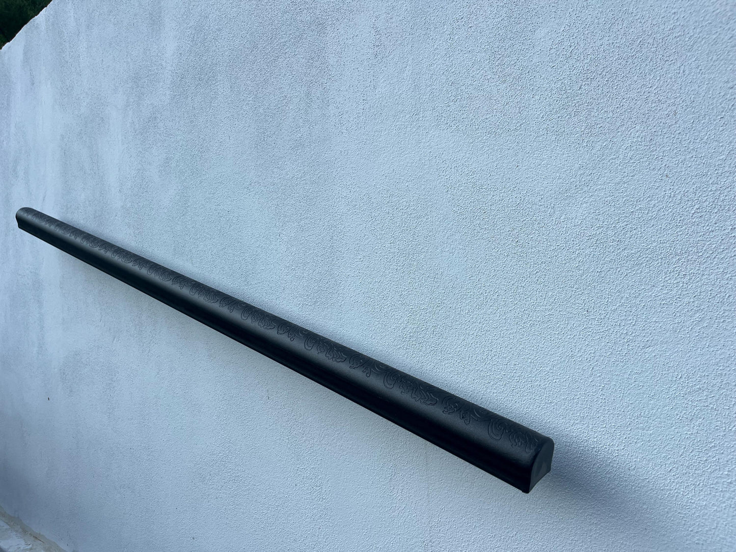 Custom Wrought Iron Handrail – Wood Texture Finish – Wall Mounted Stair Rail – Rustic Modern Railing – Handmade in EU