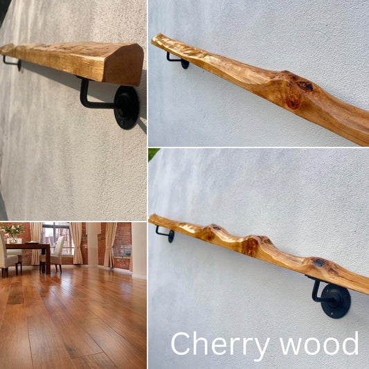 Handmade Cherry Wood  Handrail – Natural Finish | Custom Size | Wall Mounted Stair Railing | LIve edge |Rustic Modern Decor | EU Made