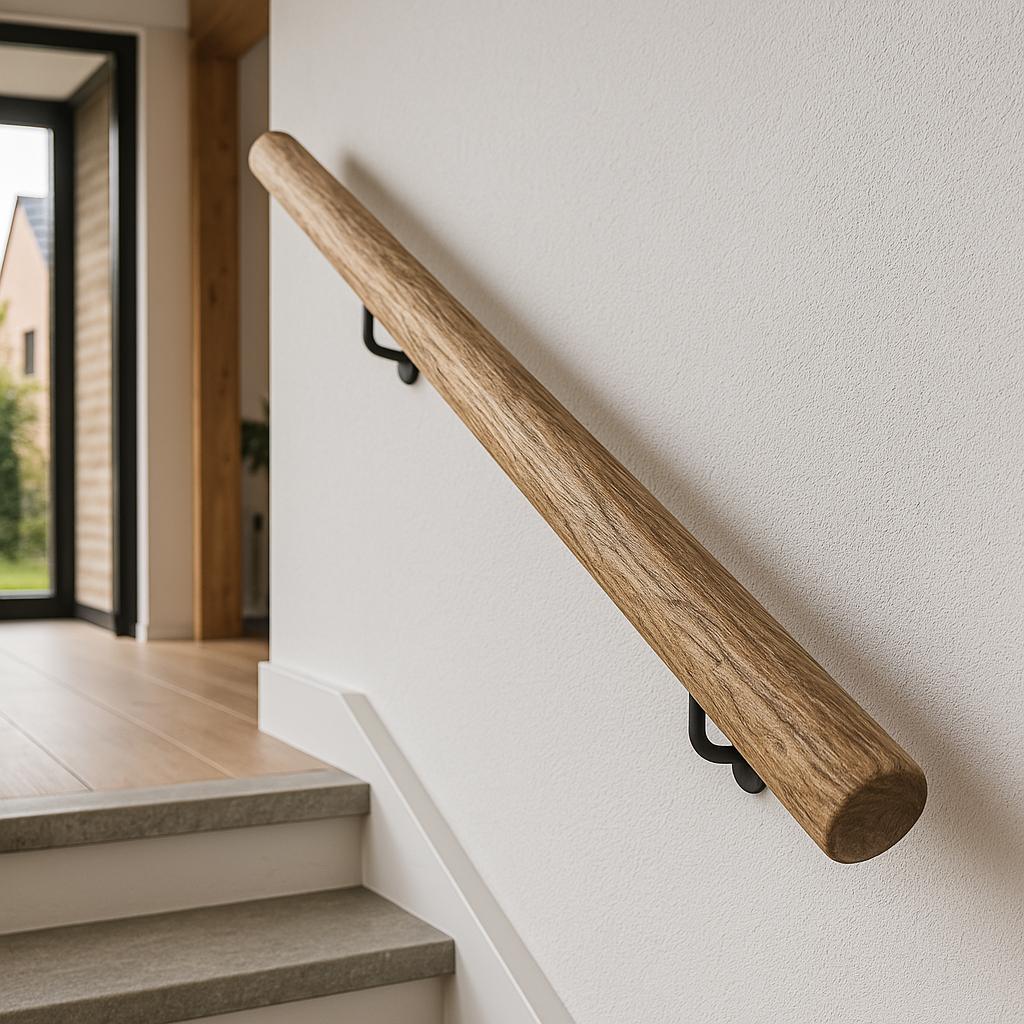 Handmade Wooden Handrail – Natural Finish | Custom Size | Wall Mounted Stair Railing | Rustic Modern Decor | EU  Made