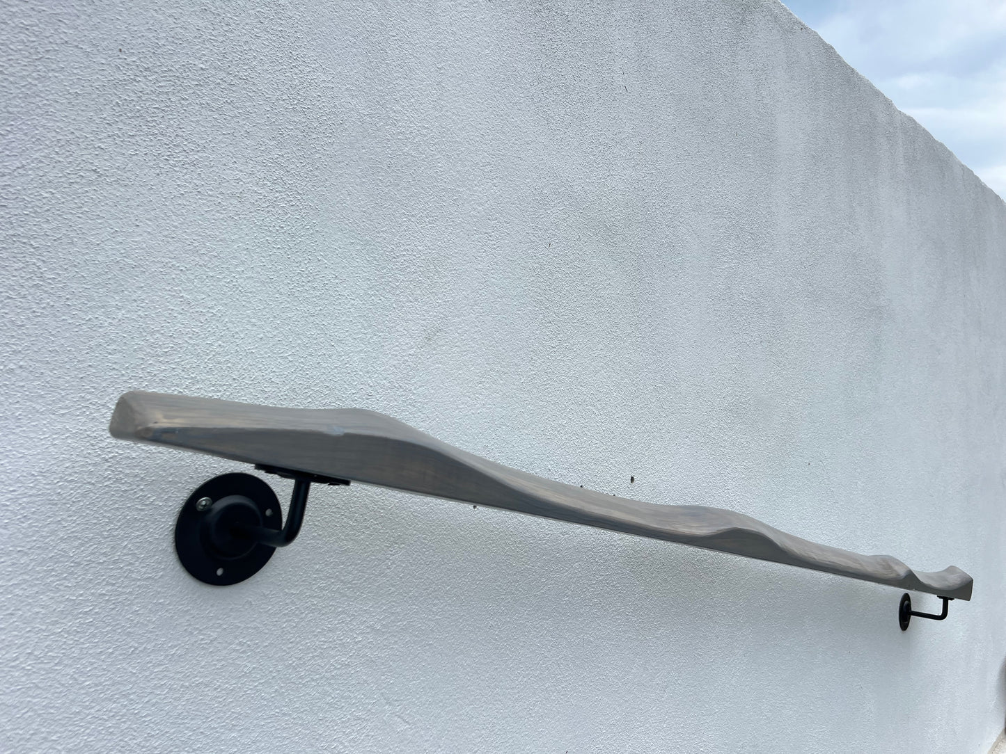 Handmade Grey Wooden Handrail – Natural Finish | Custom Size | Wall Mounted Stair Railing | LIve edge |Rustic Modern Decor | EU Made