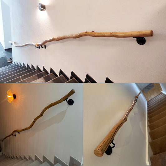 Handmade Wooden Handrail – Natural Finish | Custom Size | Wall Mounted Stair Railing | Rustic Modern Decor | EU  Made