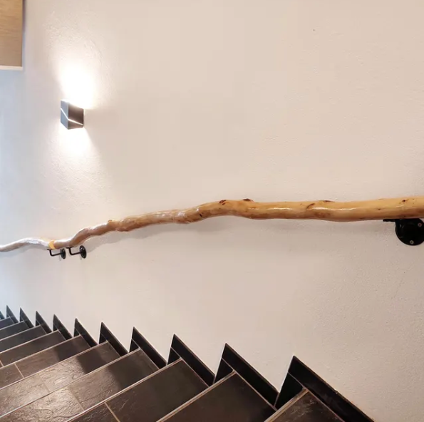 Handmade Wooden Handrail – Natural Finish | Custom Size | Wall Mounted Stair Railing | Rustic Modern Decor | EU  Made