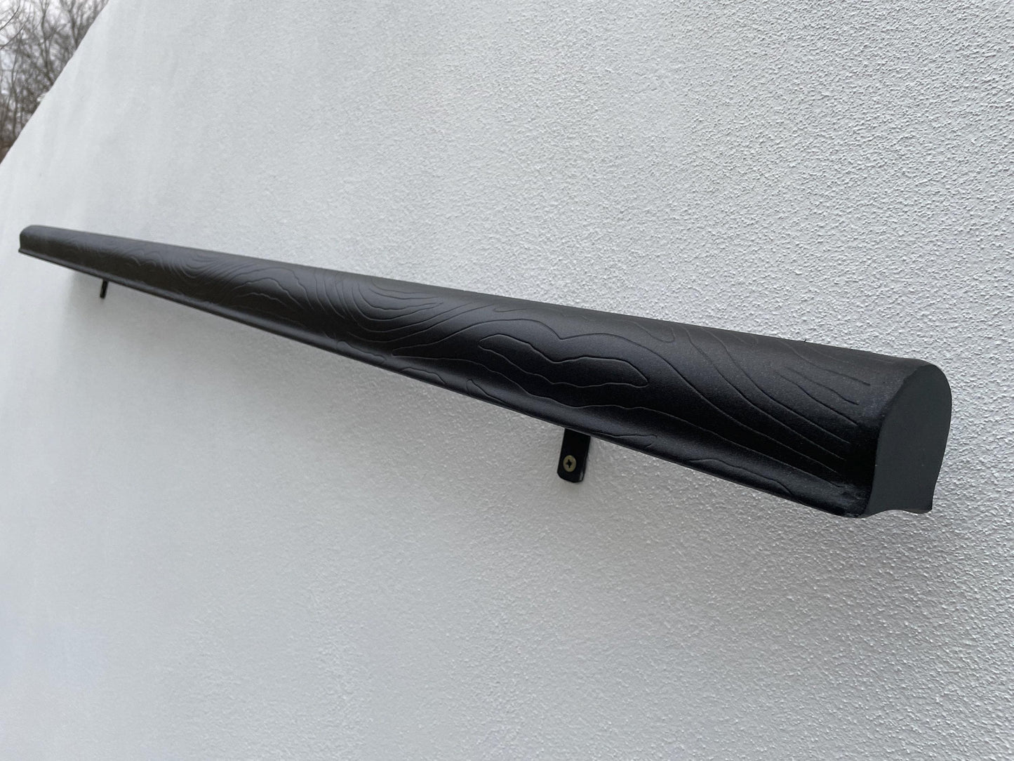 Custom Wrought Iron Handrail – Wood Texture Finish – Wall Mounted Stair Rail – Rustic Modern Railing – Handmade in EU