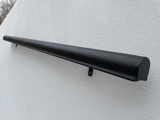 Custom Wrought Iron Handrail – Wood Texture Finish – Wall Mounted Stair Rail – Rustic Modern Railing – Handmade in EU