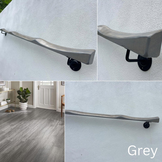 Handmade Grey Wooden Handrail – Natural Finish | Custom Size | Wall Mounted Stair Railing | LIve edge |Rustic Modern Decor | EU Made