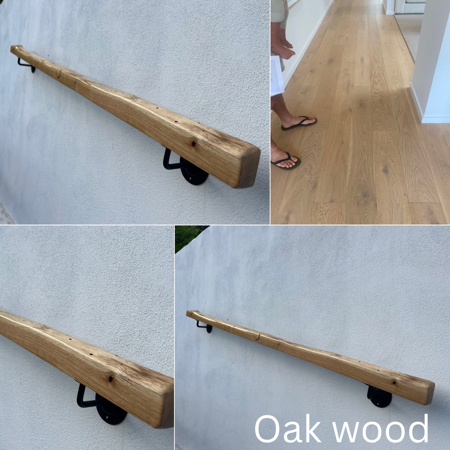 Handmade Oak Wooden Handrail – Natural Finish | Custom Size | Wall Mounted Stair Railing | LIve edge |Rustic Modern Decor | EU Made