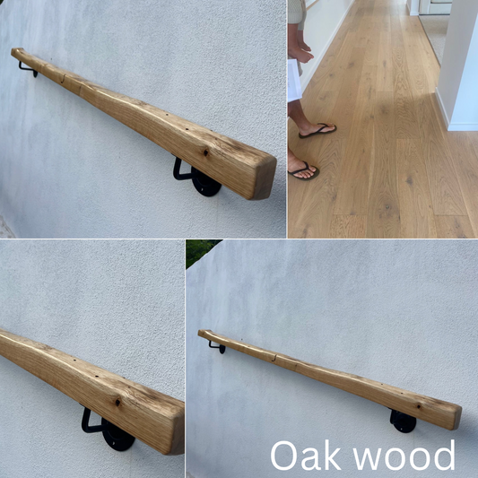 Handmade Oak Wooden Handrail – Natural Finish | Custom Size | Wall Mounted Stair Railing | LIve edge |Rustic Modern Decor | EU Made